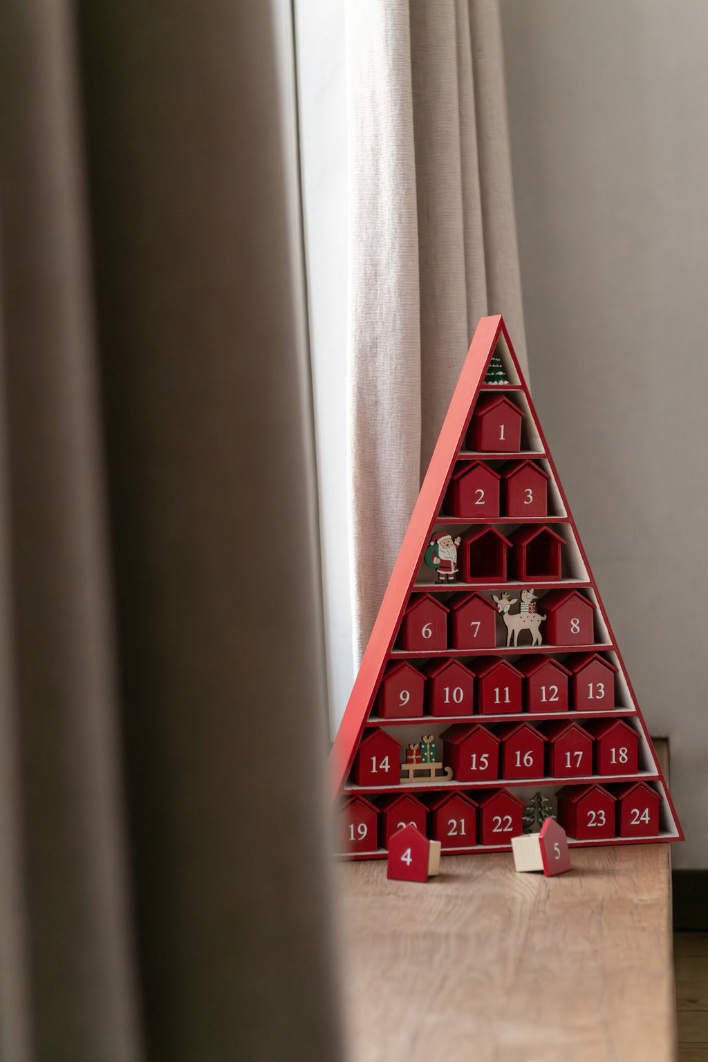 J-Line decoratie Boom Adventskalender - multiplex - rood