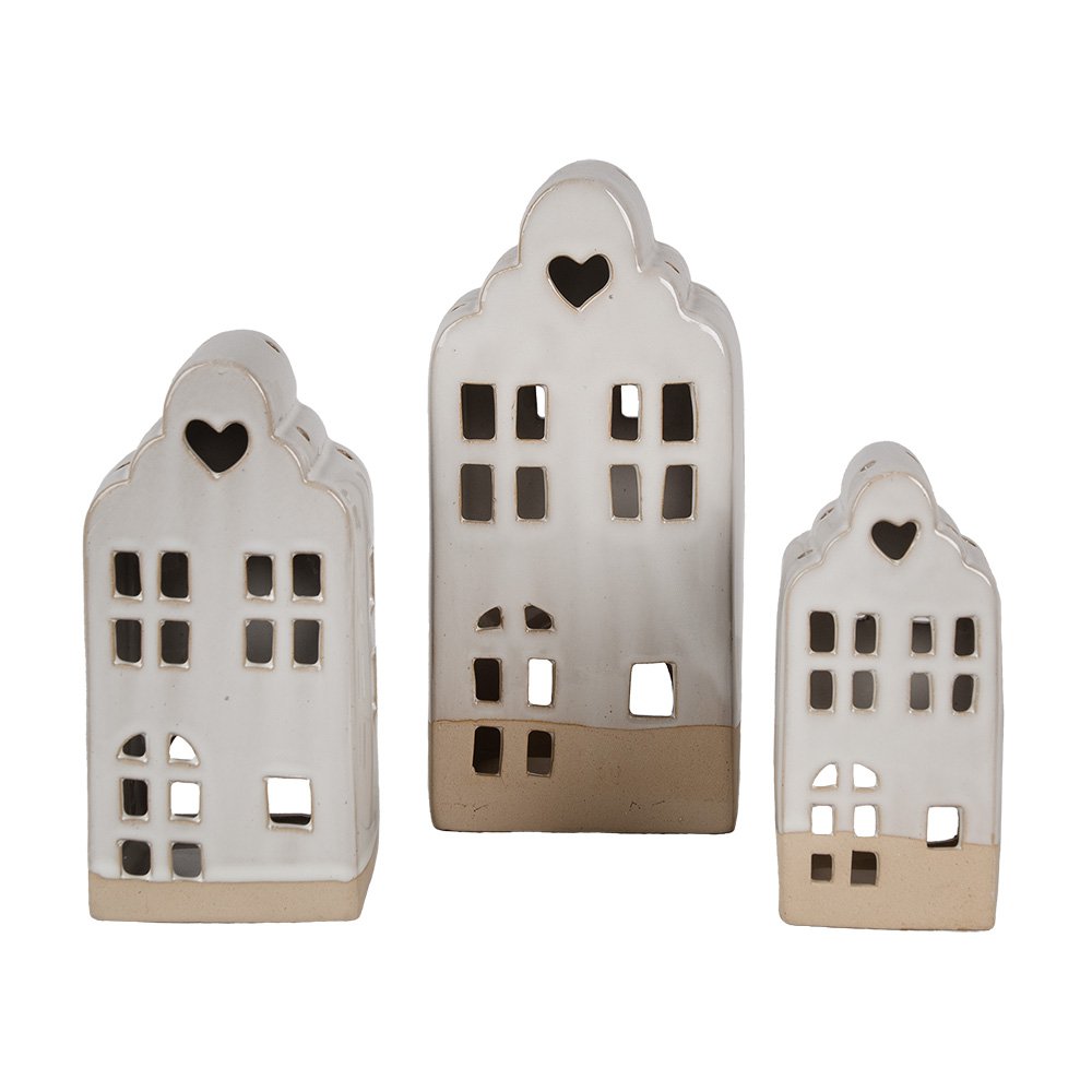Theelichthouder Huis 7x6x14 cm Beige Keramiek Waxinelichthouder