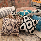 Velvet Ikat Kussen Retro Green Black Yellow 50x50 cm
