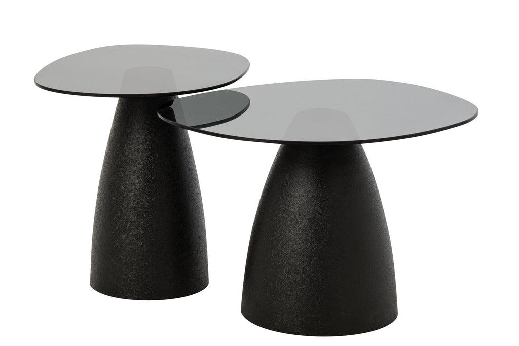 J-Line Salontafels - glas - zwart - set van 2