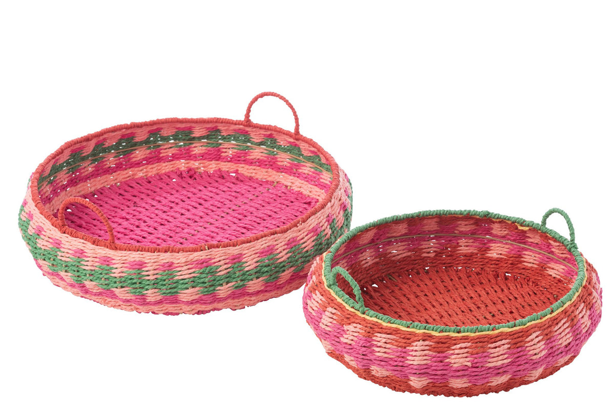 J-Line plateau met handvatten Rond - papier - mix - set van 2