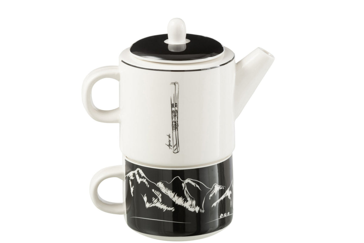 J-Line theepot + tas - keramiek - zwart/wit - giftbox