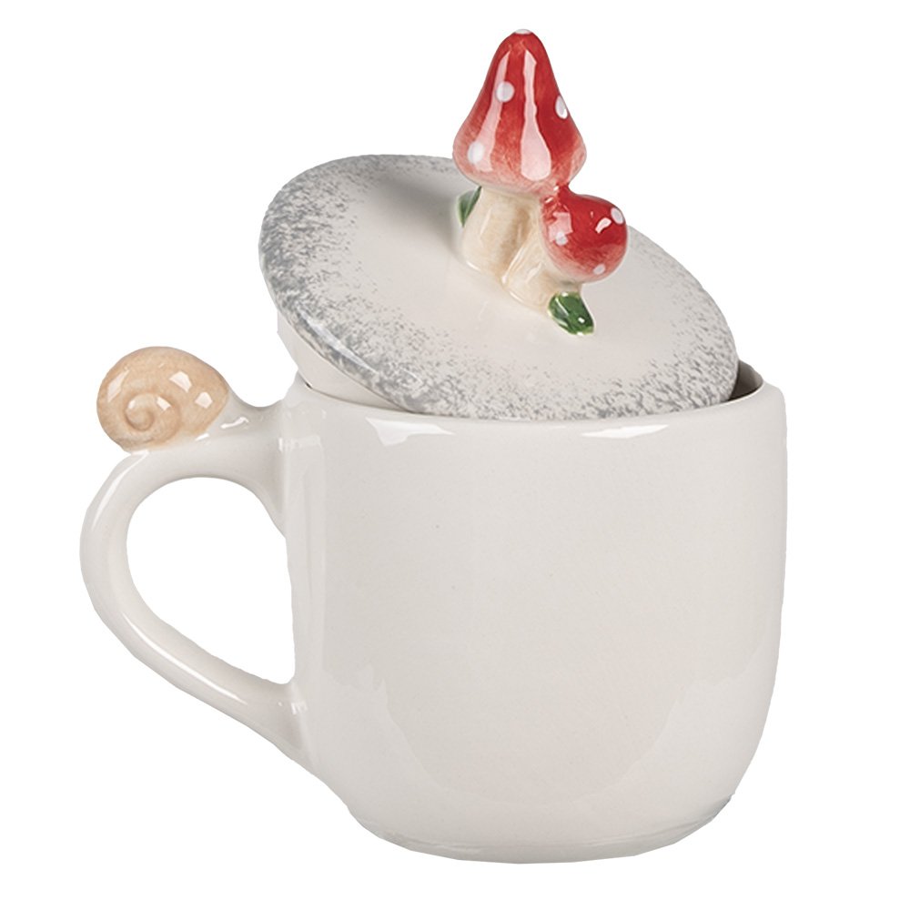 Mok 400 ml Wit Rood Keramiek Paddenstoelen Koffiemok