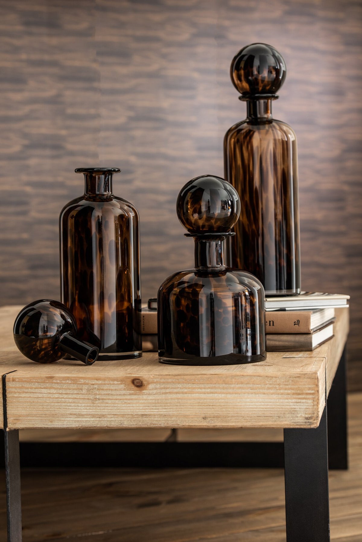 J-Line decoratie Fles + Stop Spikkel - glas - bruin/zwart - small