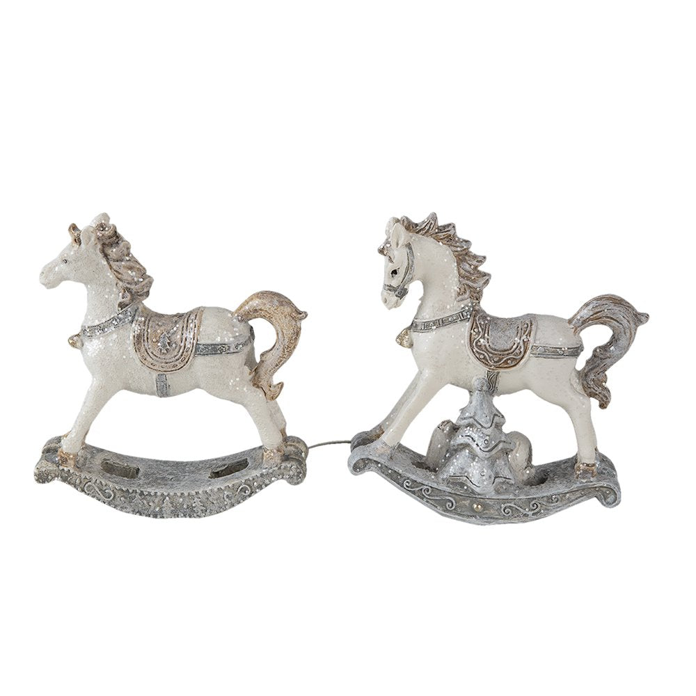 Beeld Set van 2 Paard 8 cm Wit Kunststof Kerstdecoratie