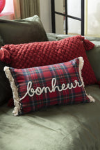 J-Line kussen Gehaakt Kwast Acryl - polyester - rood