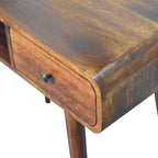 Gebogen kastanje bureau van , 1 lade, 1 open plank, bruin