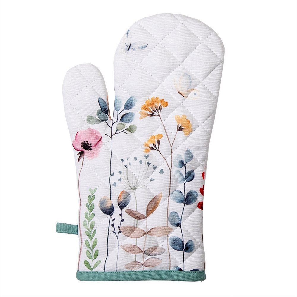 Ovenwant 18x30 cm Wit Groen Katoen Bloemen Ovenhandschoen