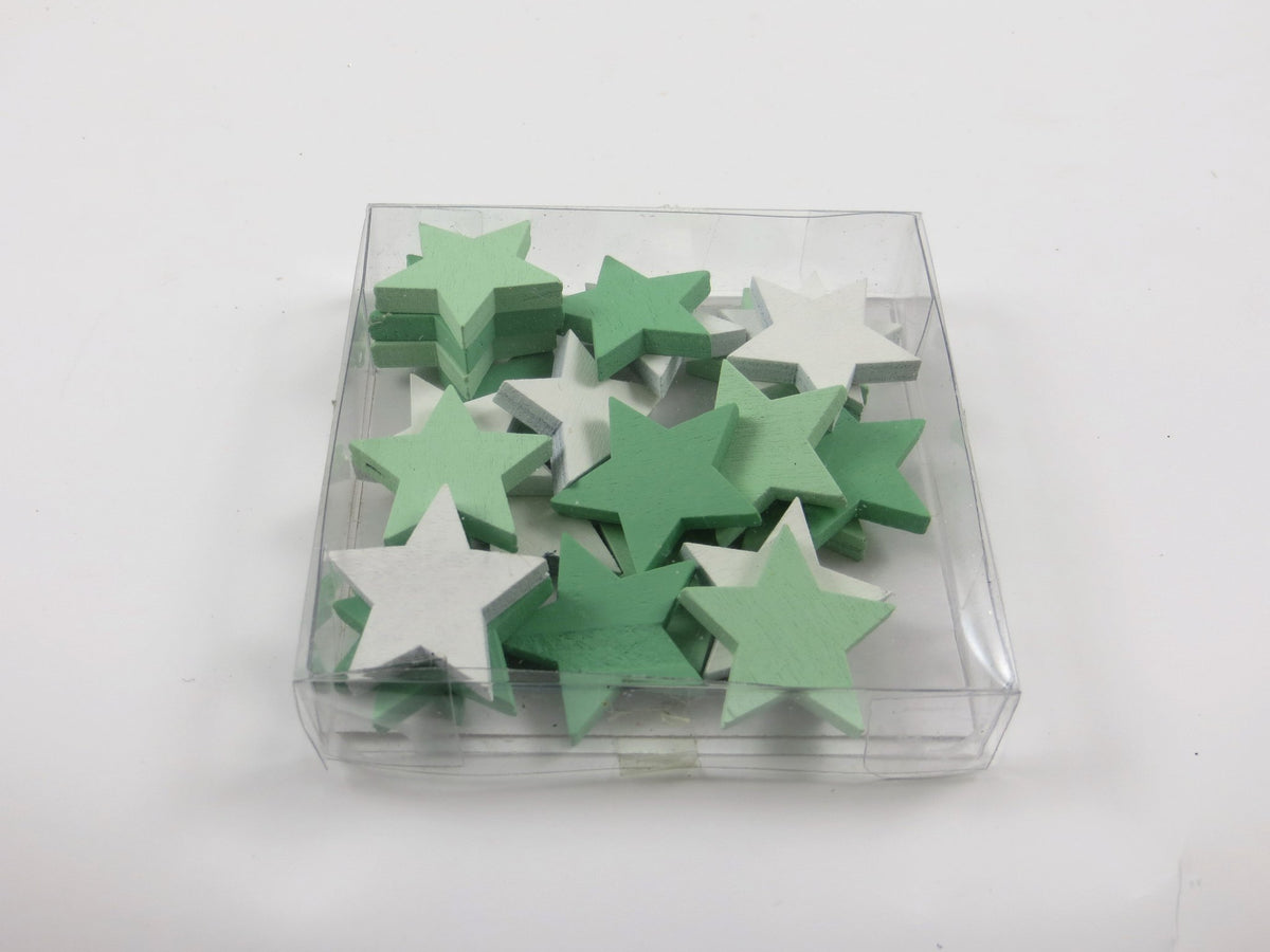 Houten sterren 24st 9cm groen/wit
