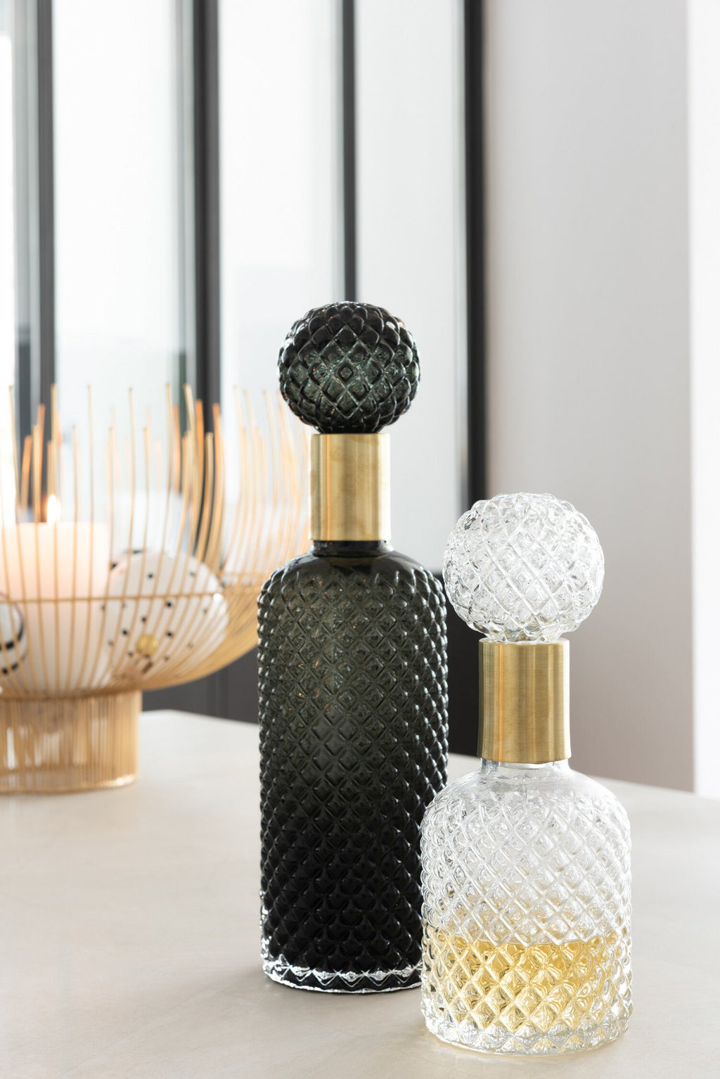J-Line decoratie fles + stop Relief - glas - transparant - small