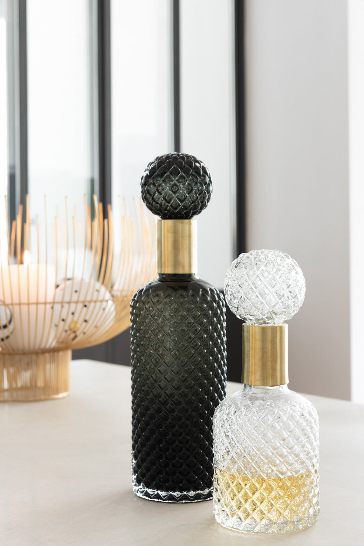 J-Line decoratie fles + stop Relief - glas - transparant - small