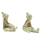 Beeld Set van 2 Kinderen 9 cm Beige Goudkleurig Kunststof