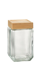 J-Line voorraadpot Brad - glas/bamboe - transparant/naturel - large