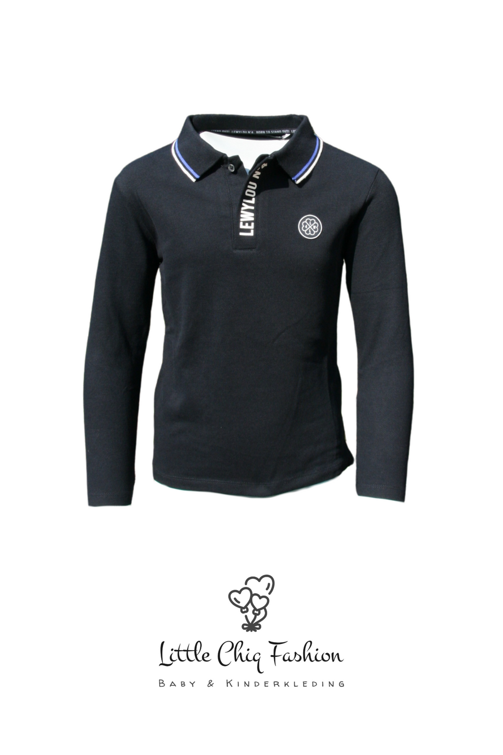 LewyLou NO4 Polo zwart met blauw