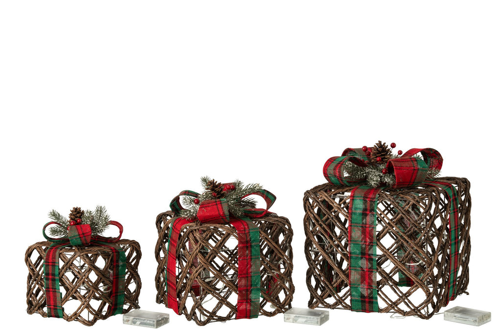 J-Line LED-cadeaus Lint + Dennenappels - ijzer - bruin/kerstrood