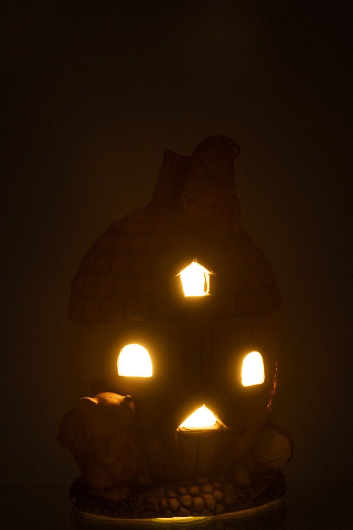 J-Line decoratie huis eikel - magnesium - mix - LED lichtjes