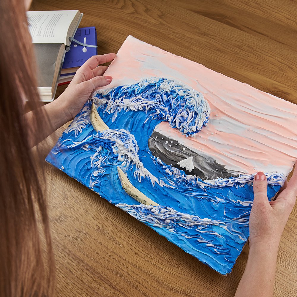 Okto clay DIY 3D Kunstwerk met foamklei, Big Wave in Kanagawa, 10004, 30x40cm