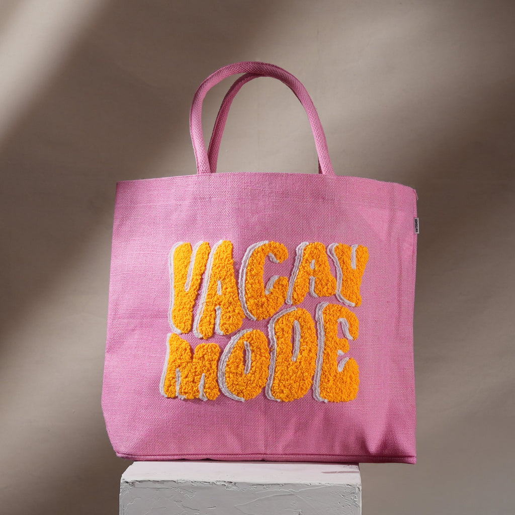 Tote Bag - Blush Vacay Mode - Chique meerkleurige jute tas