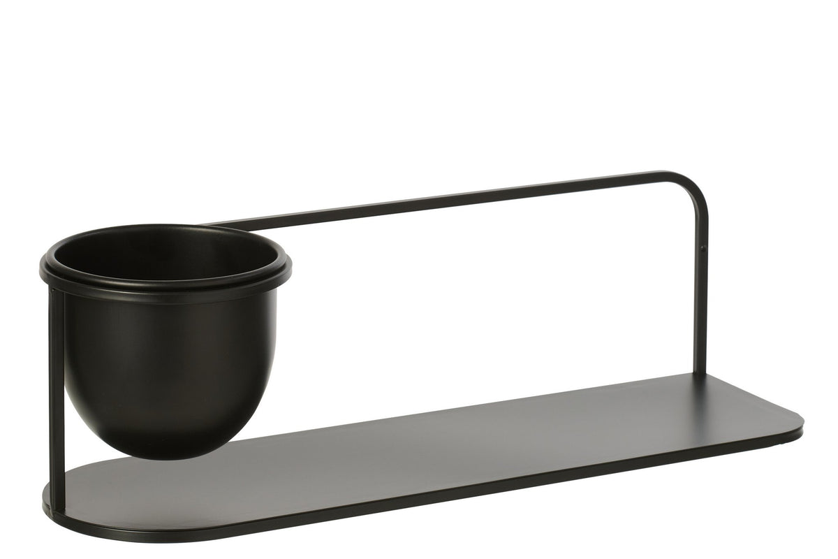 J-Line wandrek + bloempot - ijzer - zwart