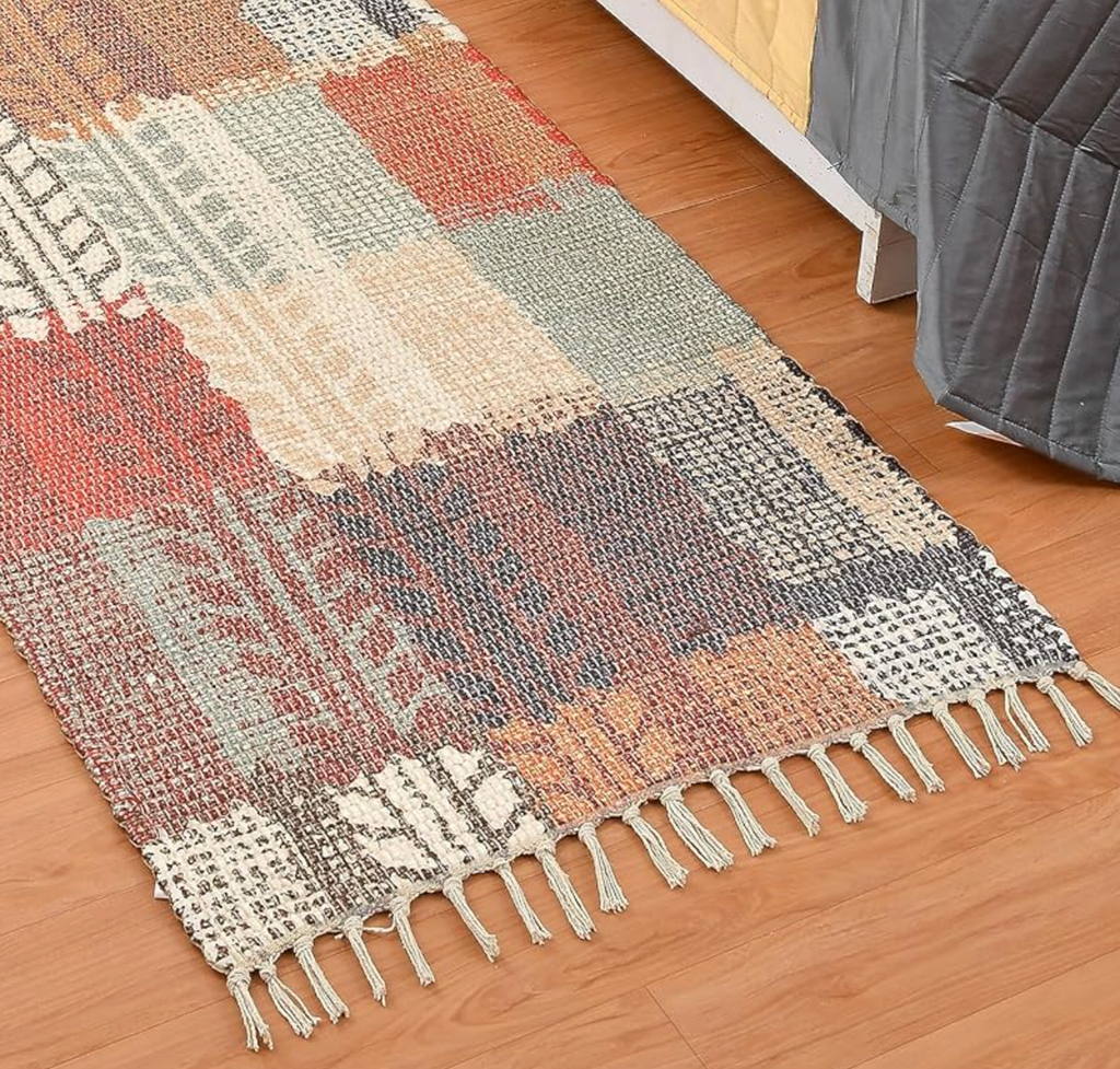 Dhurrie – Handgemaakte upcycled stof – Bedrukt – 2x5 ft