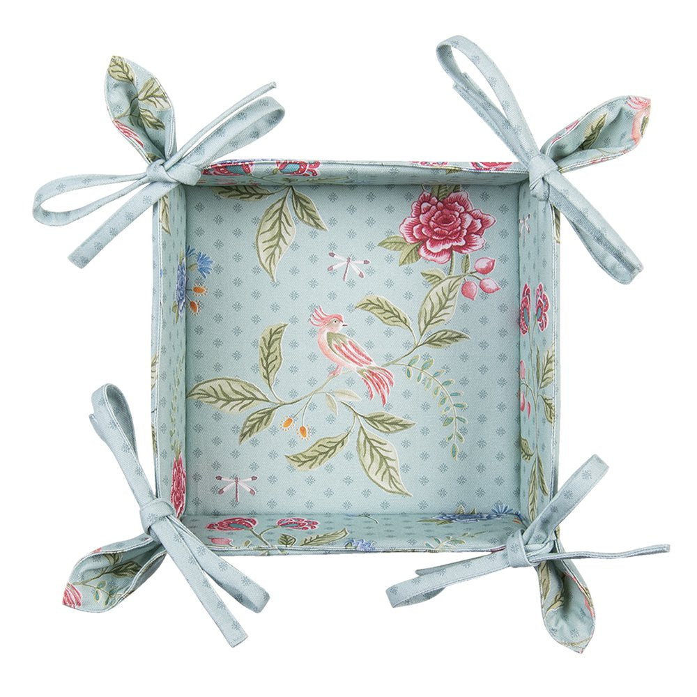 Broodmand 35x35x8 cm Blauw Groen Katoen Bloemen Cadeau Keuken