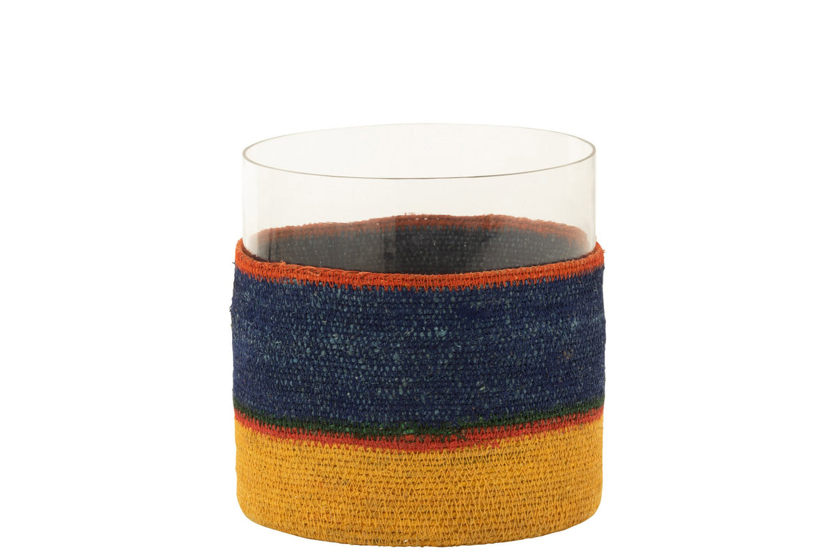 J-Line kaarshouder rond + strepen - glas - donkerblauw/geel