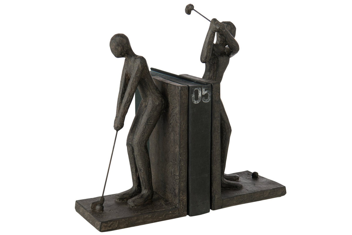 J-Line Boekensteunen golfer - hars - zwart - set van 2
