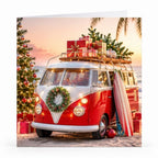 Wenskaart - "Kerstcamper op het strand" - 8 Stuks
