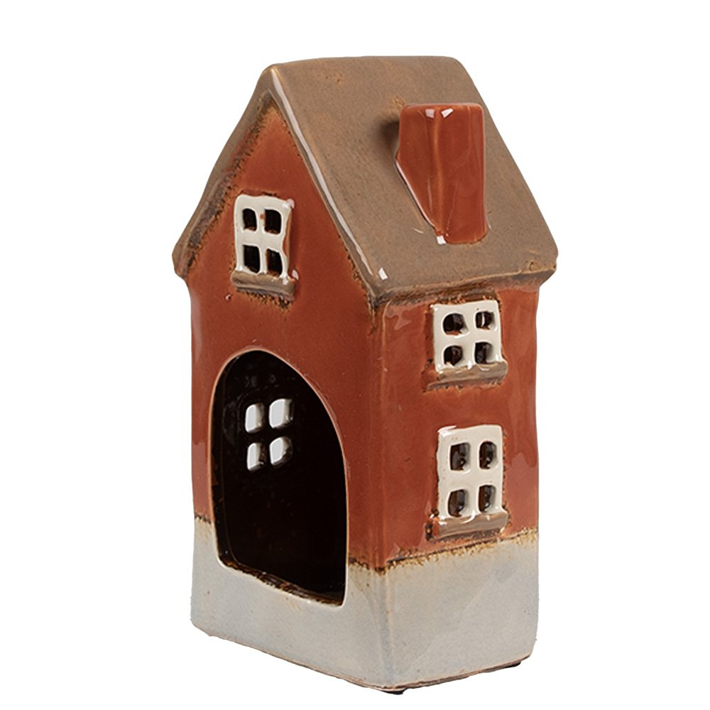Waxinelichthouder Huis 10x8x18 cm Oranje Keramiek Theelichthouder