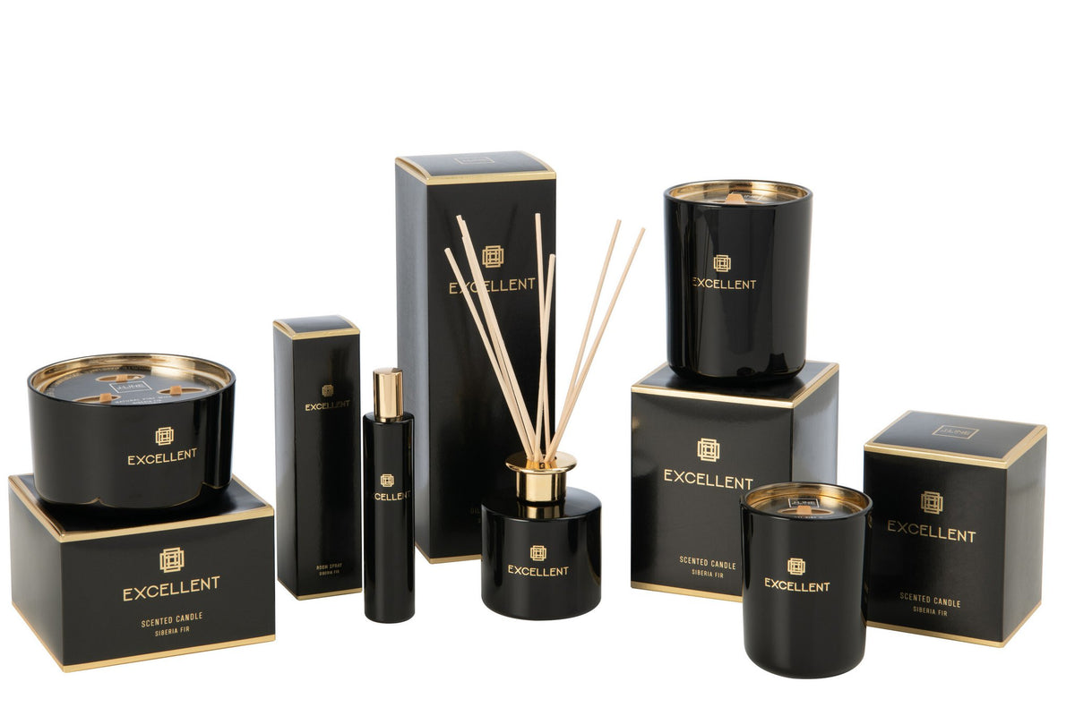 J-Line huisparfum Excellent - Siberia Fir - glas - zwart