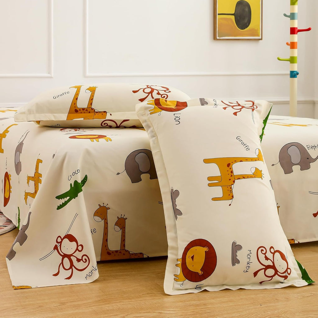 Lakenset Tweepersoons - Microvezel 180TC - Kinder Safari Print 225x250cm