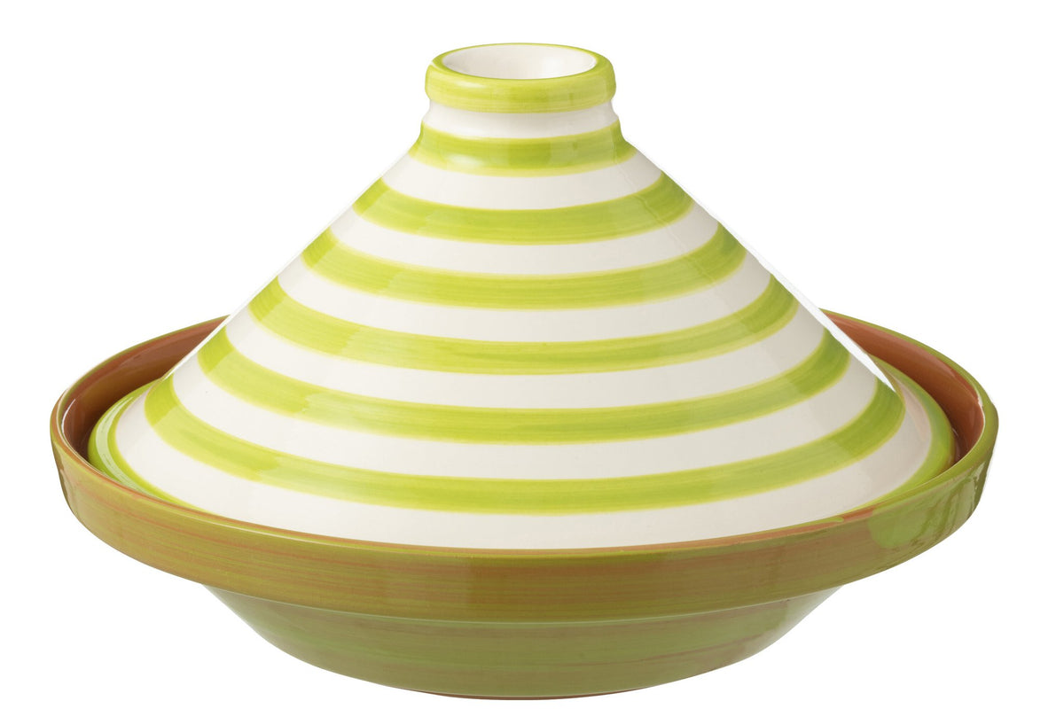 J-Line tajine Granada Stripes - keramiek - wit/groen