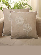 Set van 2 - Grijze katoenen kussenslopen met geborduurd accent – ​​huistextiellinnen – 45x45cm
