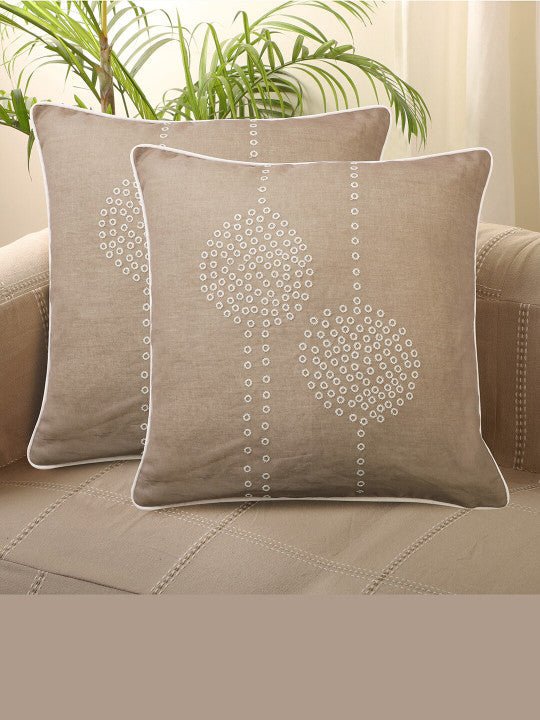 Set van 2 - Grijze katoenen kussenslopen met geborduurd accent – ​​huistextiellinnen – 45x45cm