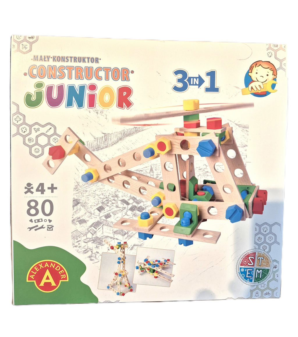 Constructieset Constructor Junior Helikopter 3 in 1 van hout- 80 onderdelen