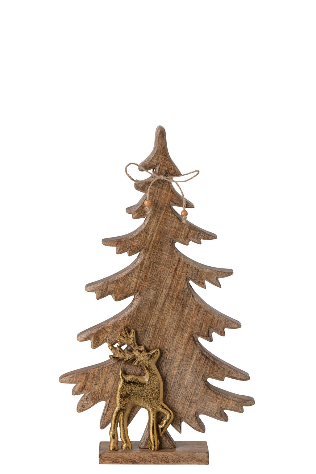 J-Line dennenboom met rendier - mangohout - naturel/goud - medium