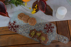 Kerstschotel Hand Kleine 38x15 Wit Rode Sneeuwvlokken