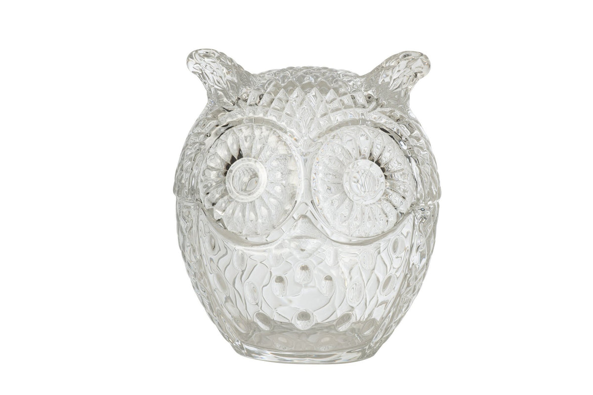 J-Line Decoratieve pot met uil - glas - transparant