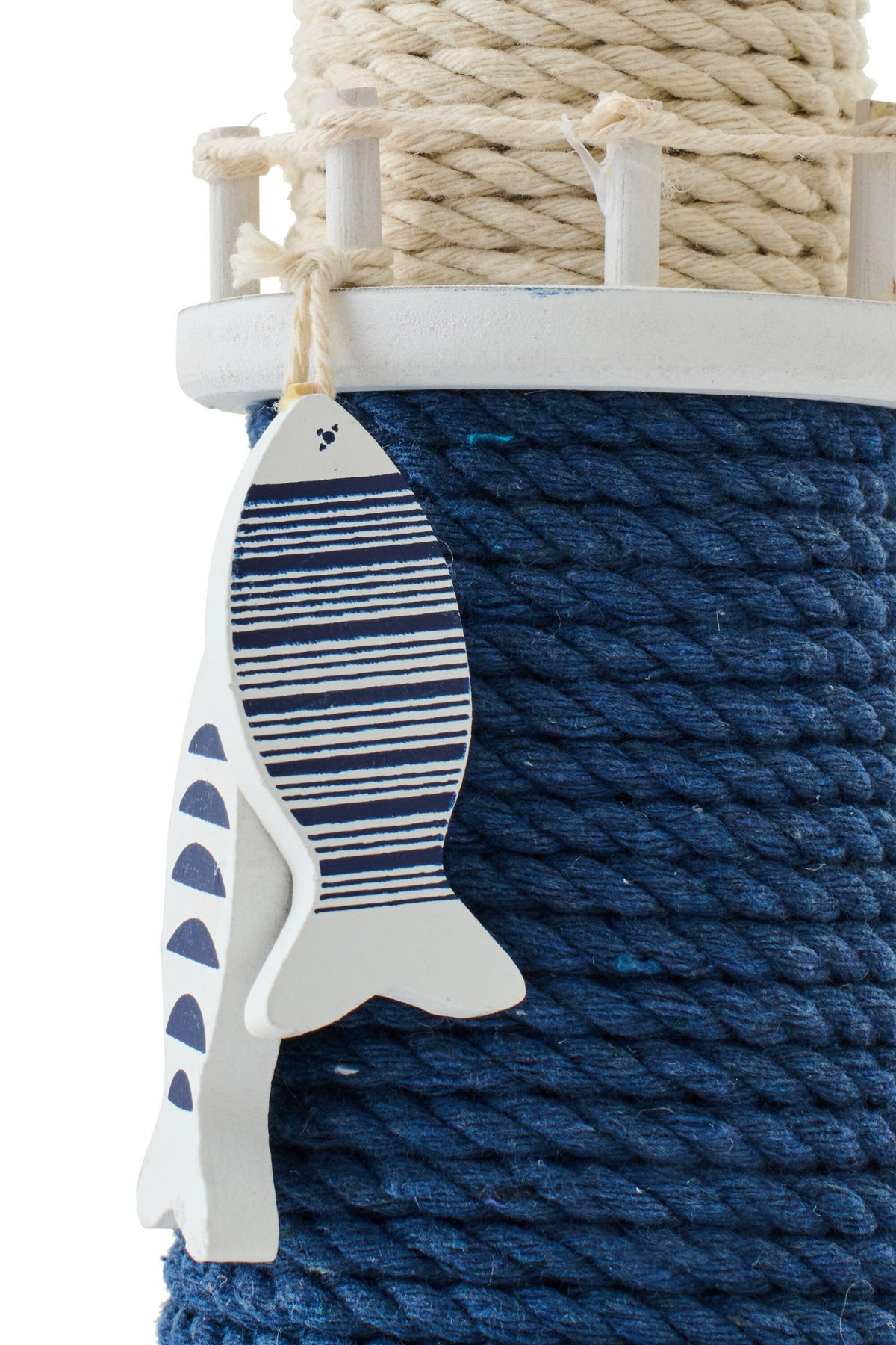 J-Line decoratie Vuurtoren - hout/touw - blauw/wit - S