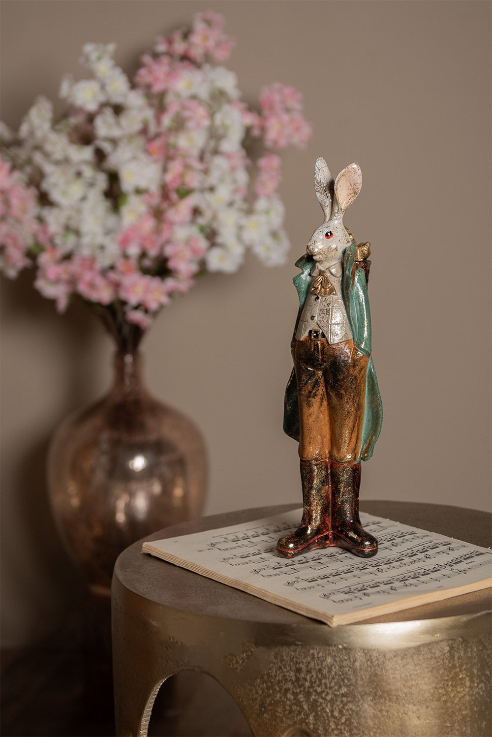 Beeld Konijn 37 cm Wit Goudkleurig Polyresin Paasdecoratie