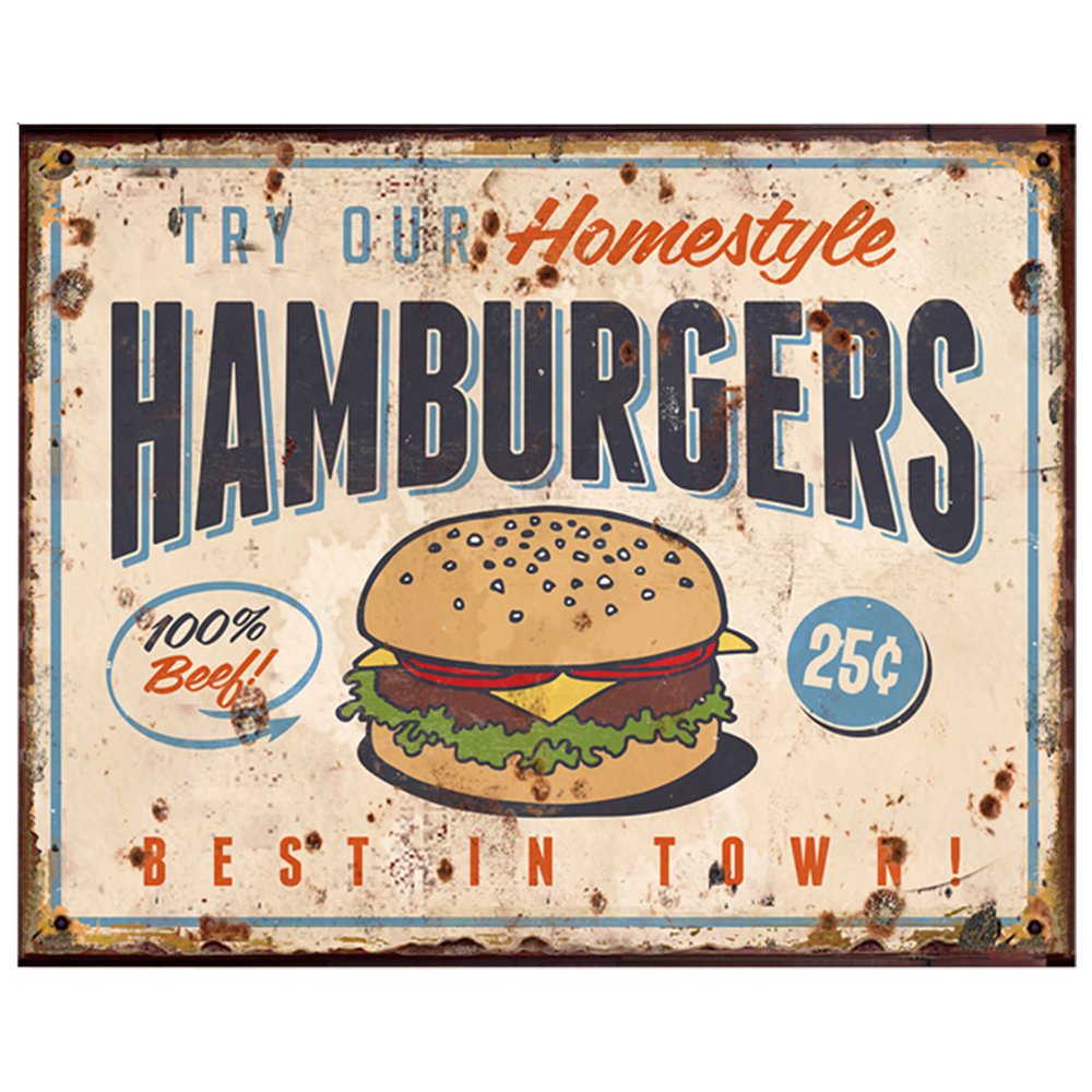 Tekstbord 25x20 cm Beige IJzer Hamburger Wandbord