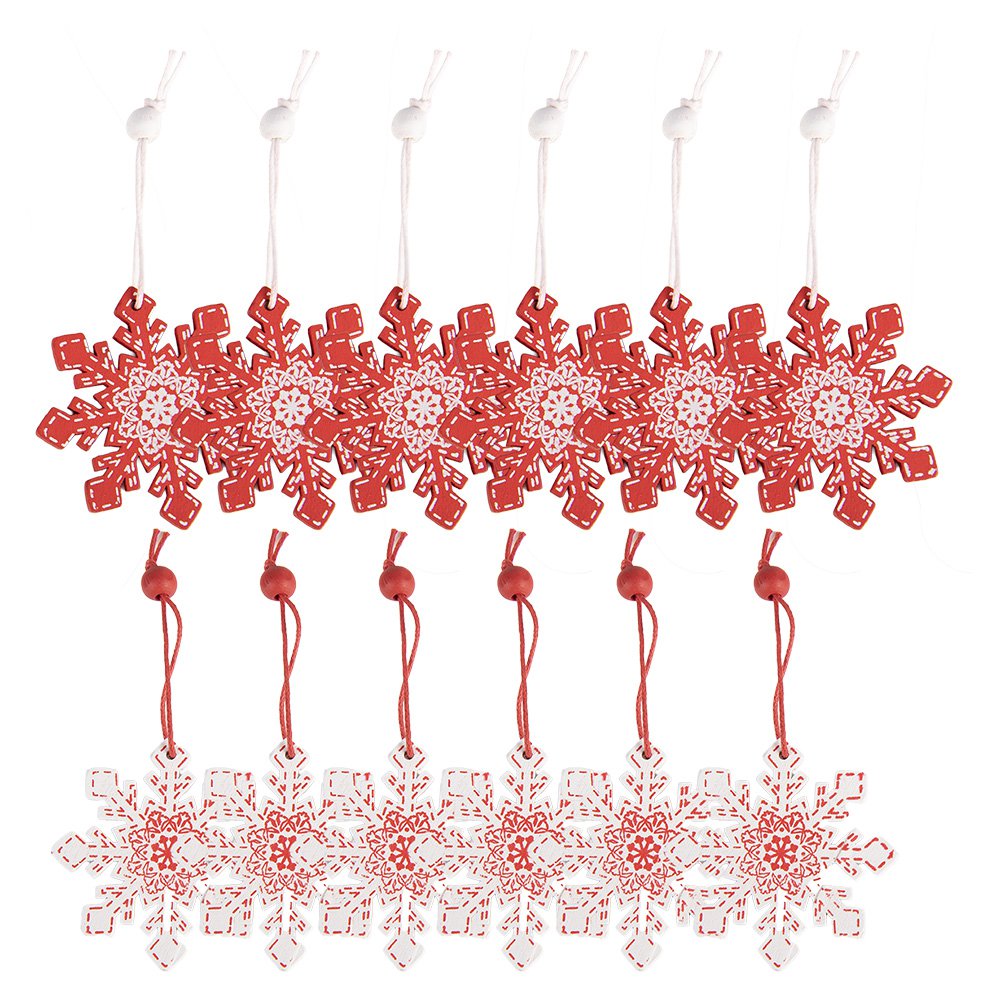 Kersthanger Set van 12 Sneeuwvlok 13x13 cm Rood Hout