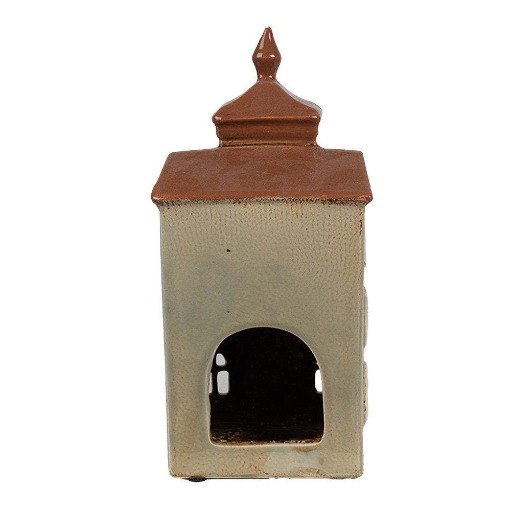 Waxinelichthouder Huis 12x9x25 cm Groen Bruin Keramiek Theelichthouder