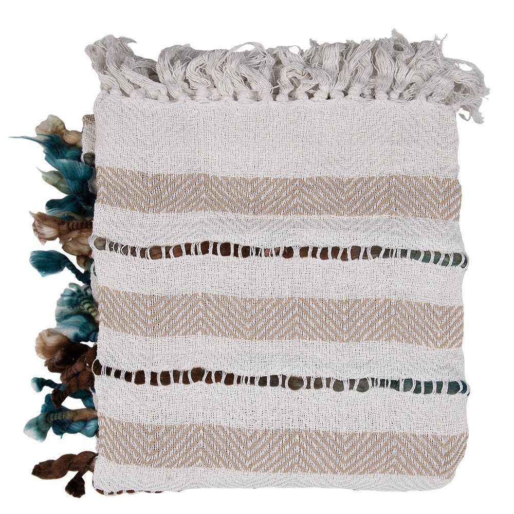 Plaid 125x150 cm Beige Katoen Strepen Deken