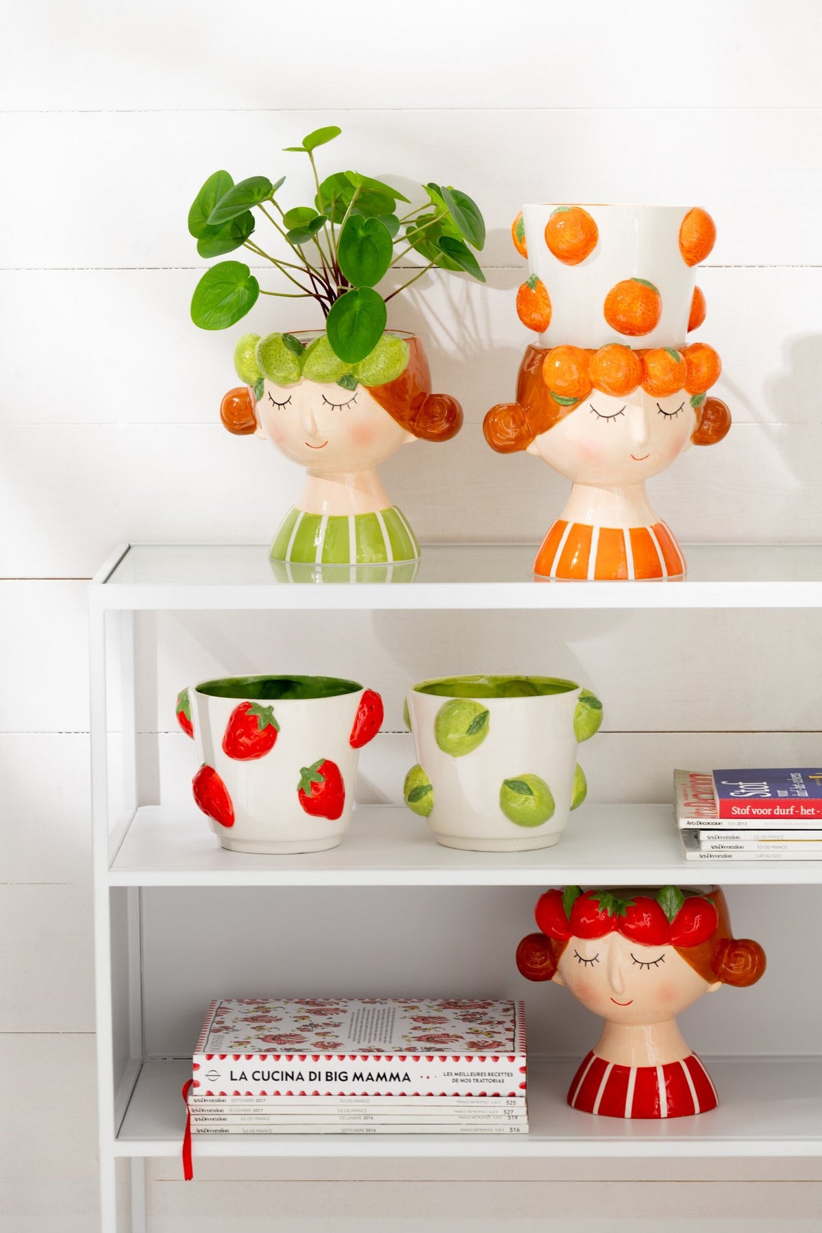 J-Line bloempot 2 Delen Aardbei Meisje - keramiek - mix - Ø 17.5 cm
