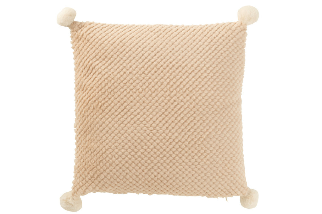 J-Line kussen Zacht Pompoms - polyester - beige