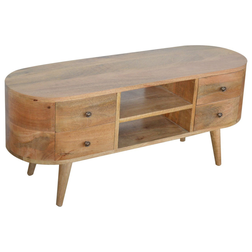 Massief houten rond entertainmentmeubel, 1 lade, bruin