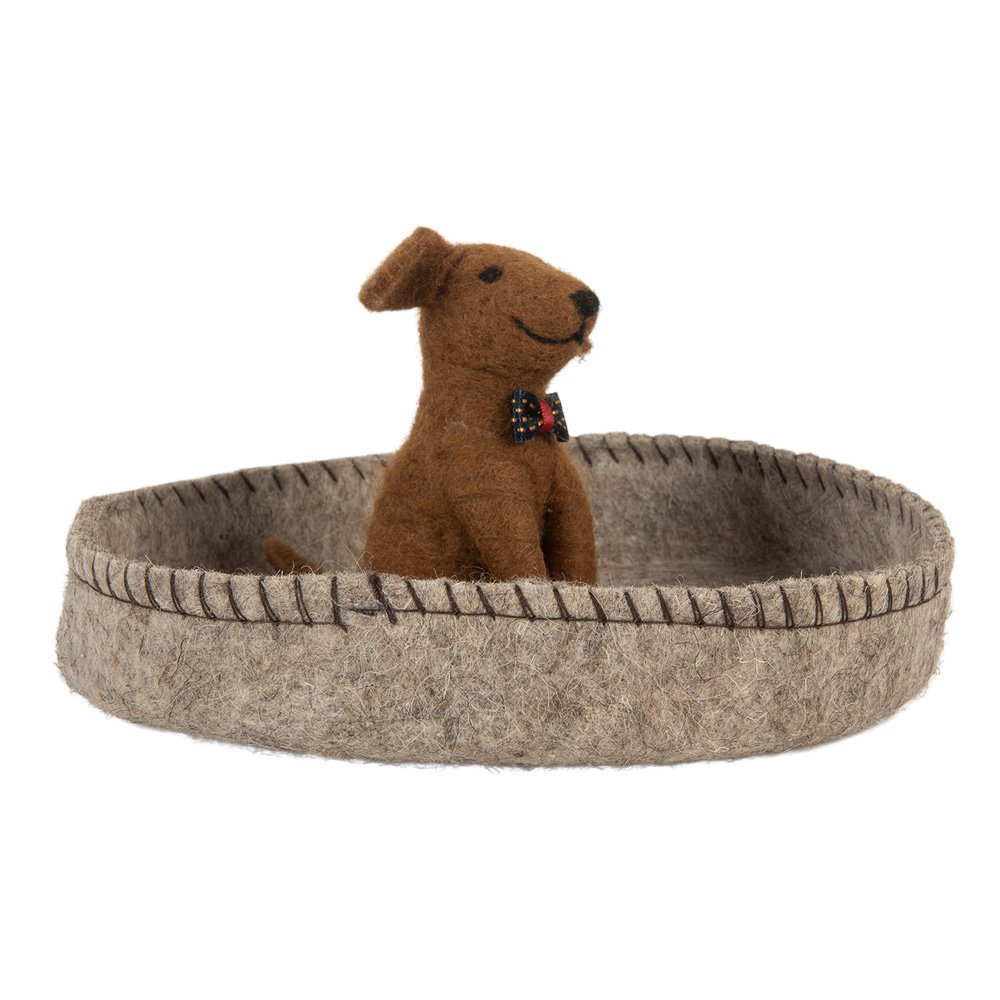 Decoratie schaal Ø 19x10 cm Grijs Vilt Hond