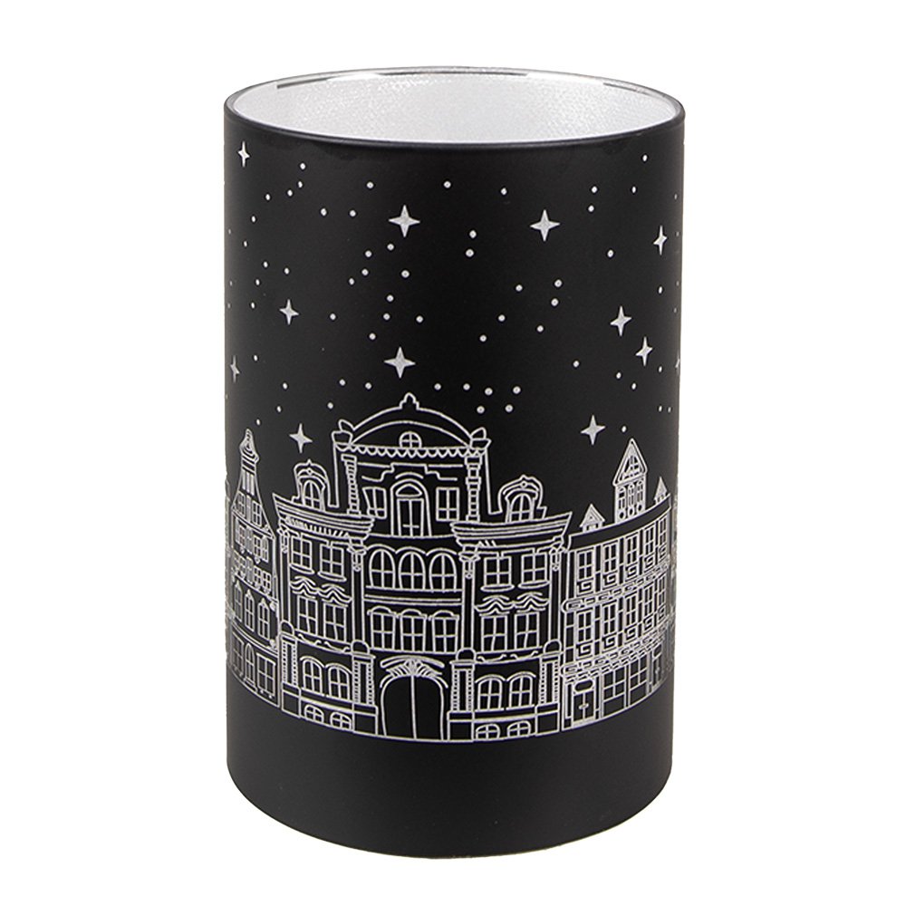 Waxinelichthouder met LED Ø 9x16 cm Zwart Glas