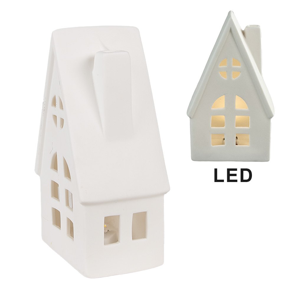 Decoratie Huis met LED 9x6x15 cm Beige Porselein